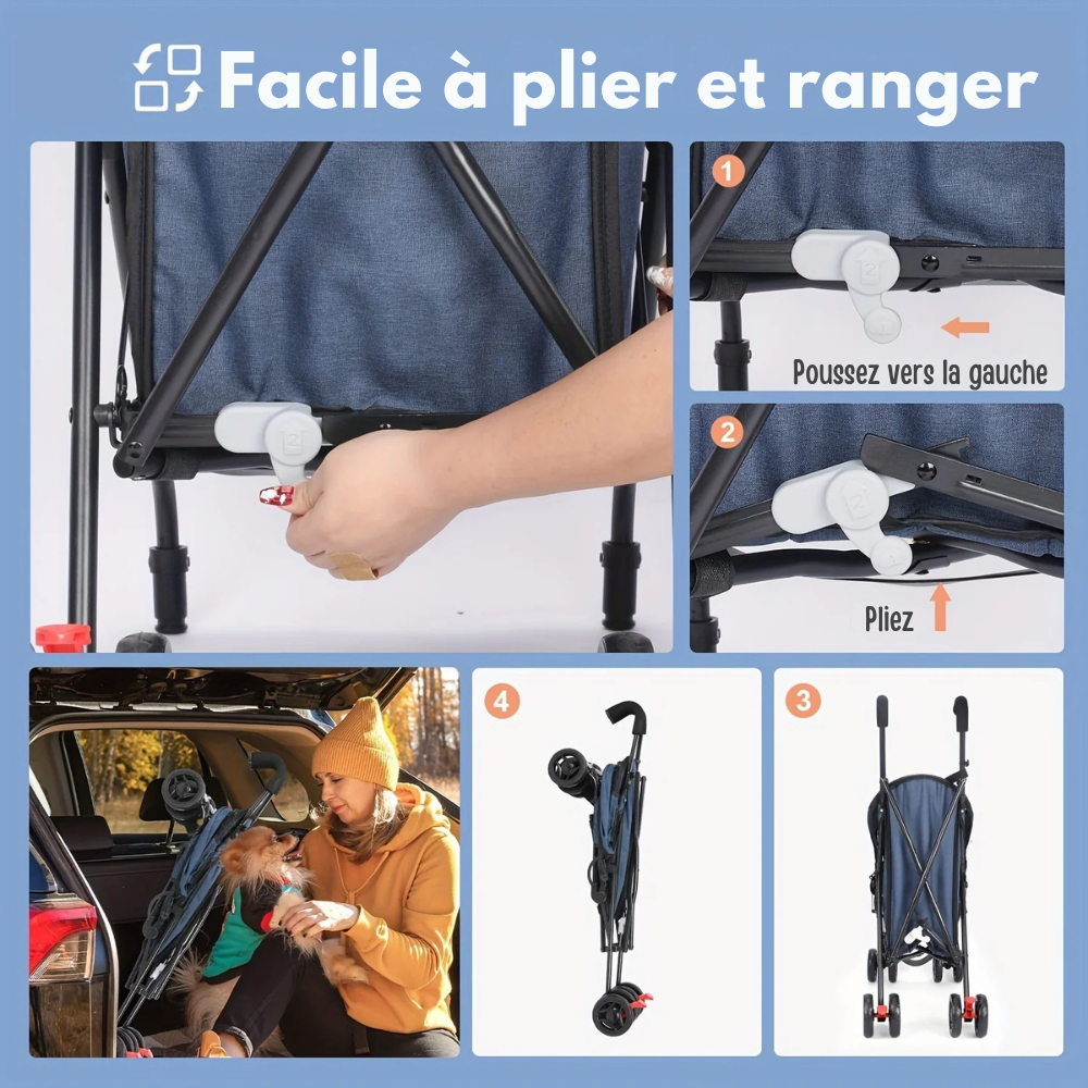 Poussette Pliable pour Chats et Petits Chiens
