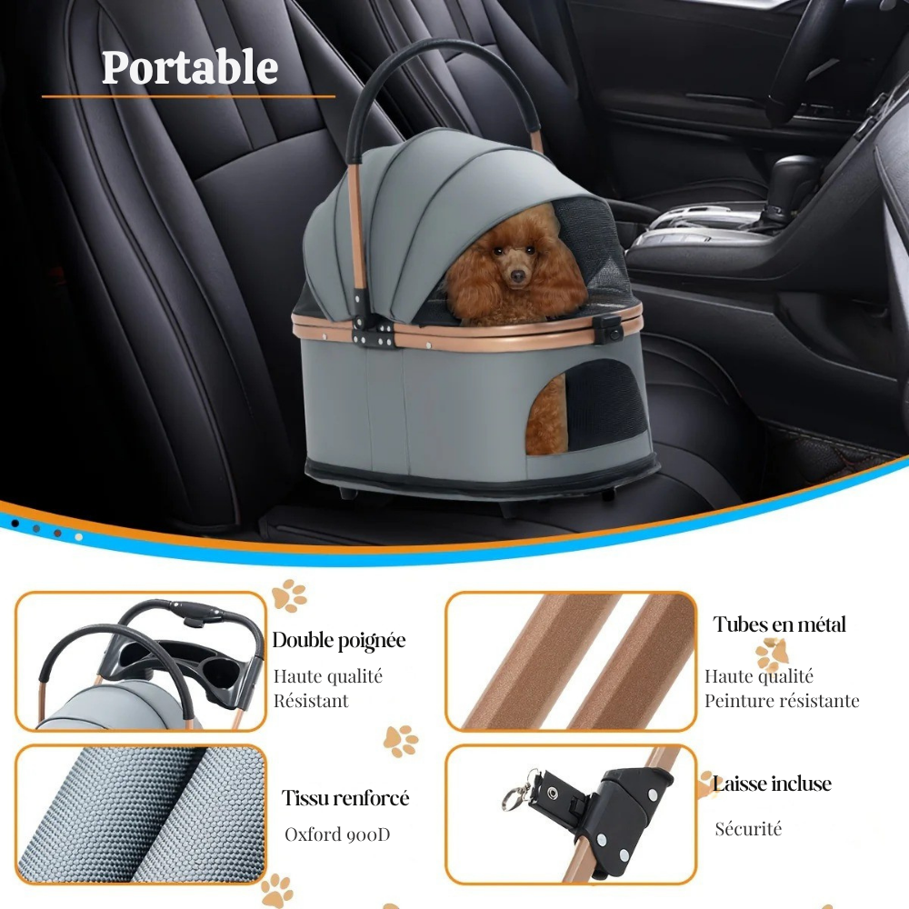 Poussette Multifonction 3-en-1 avec Panier Amovible pour Animaux