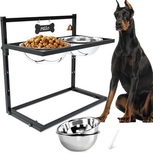 Support repas en métal ajustable avec gamelles inox pour Chien