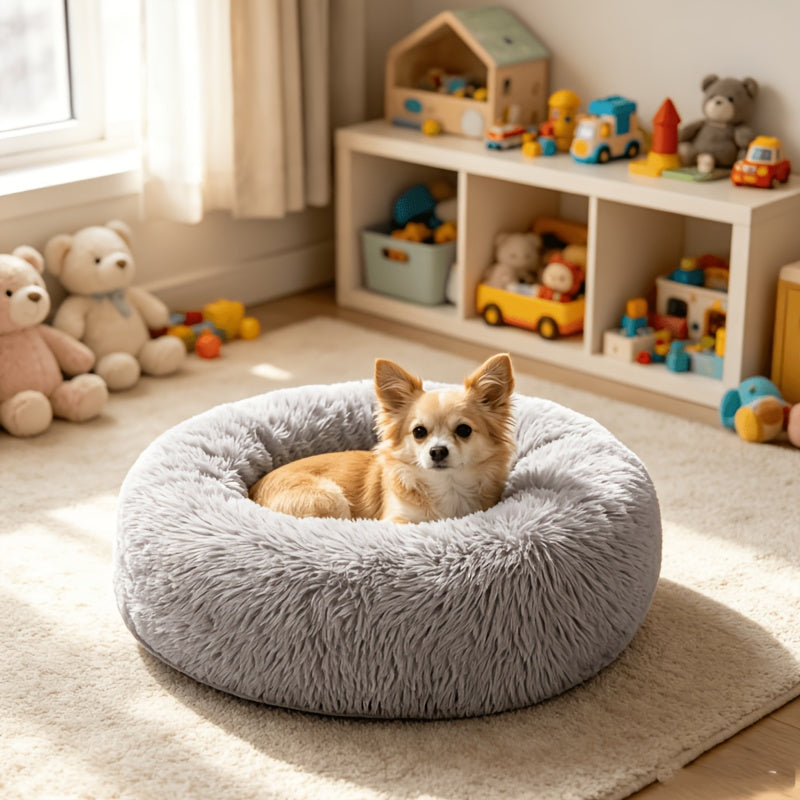 Panier rond en peluche pour chien, 3 tailles