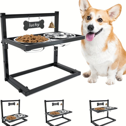 Support repas en métal ajustable avec gamelles inox pour Chien