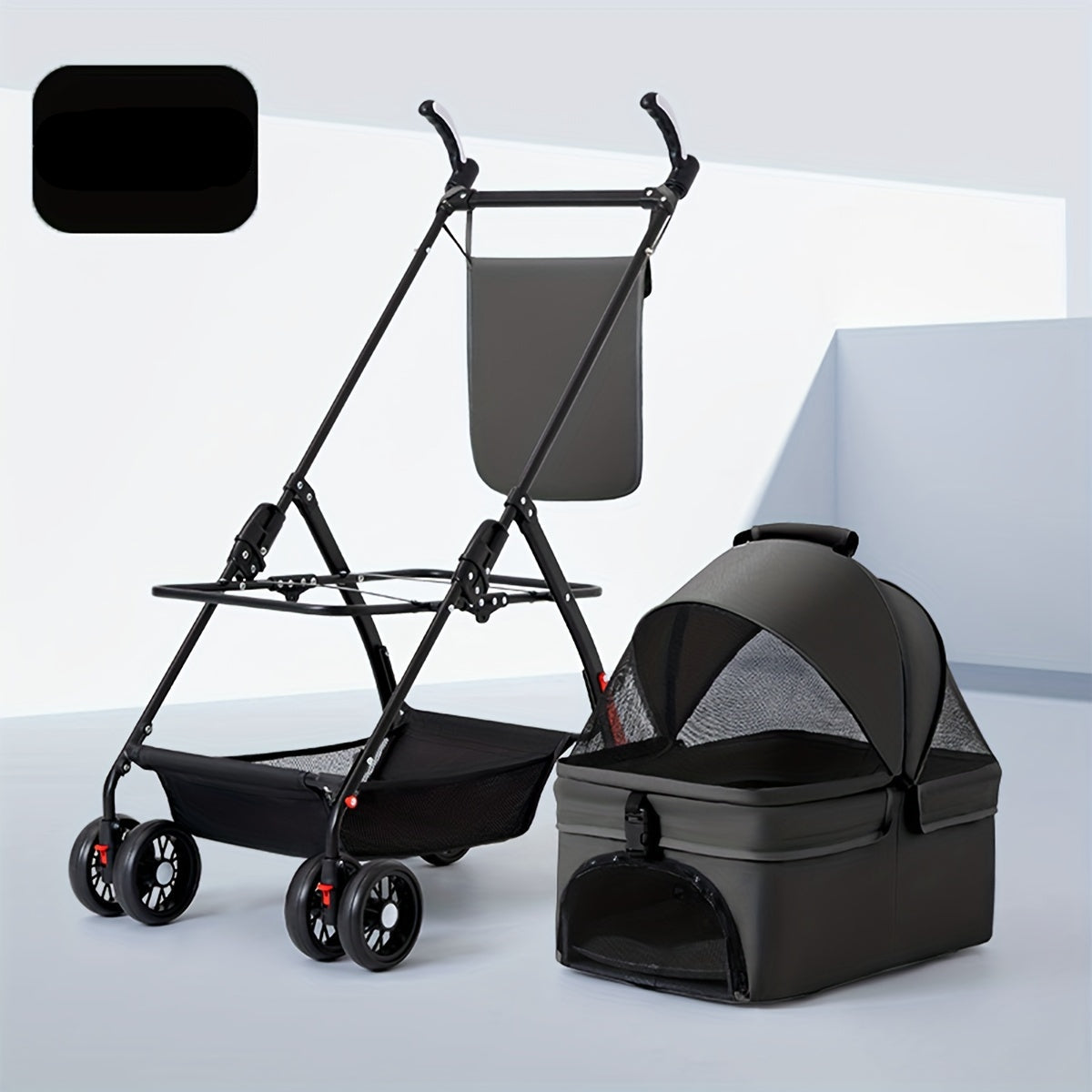 Poussette Pliable avec Panier Détachable pour Animaux