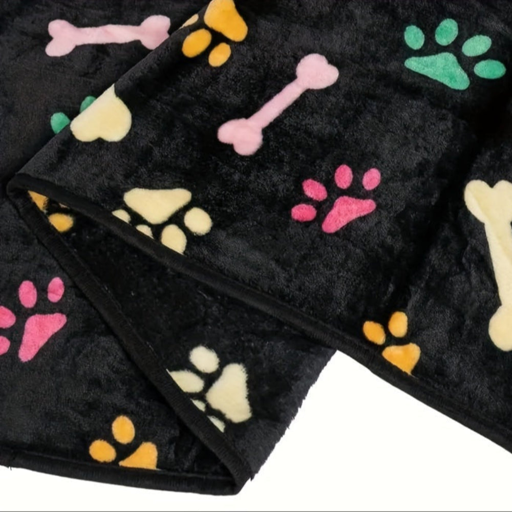 Couverture Polaire Noire à Motif Os & Pattes pour Animaux