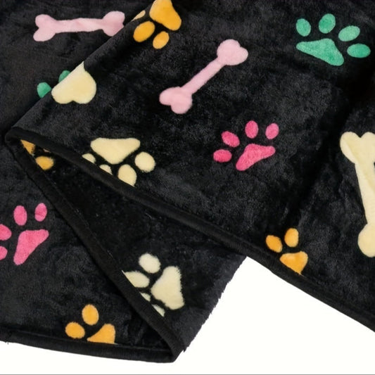 Couverture Polaire Noire à Motif Os & Pattes pour Animaux