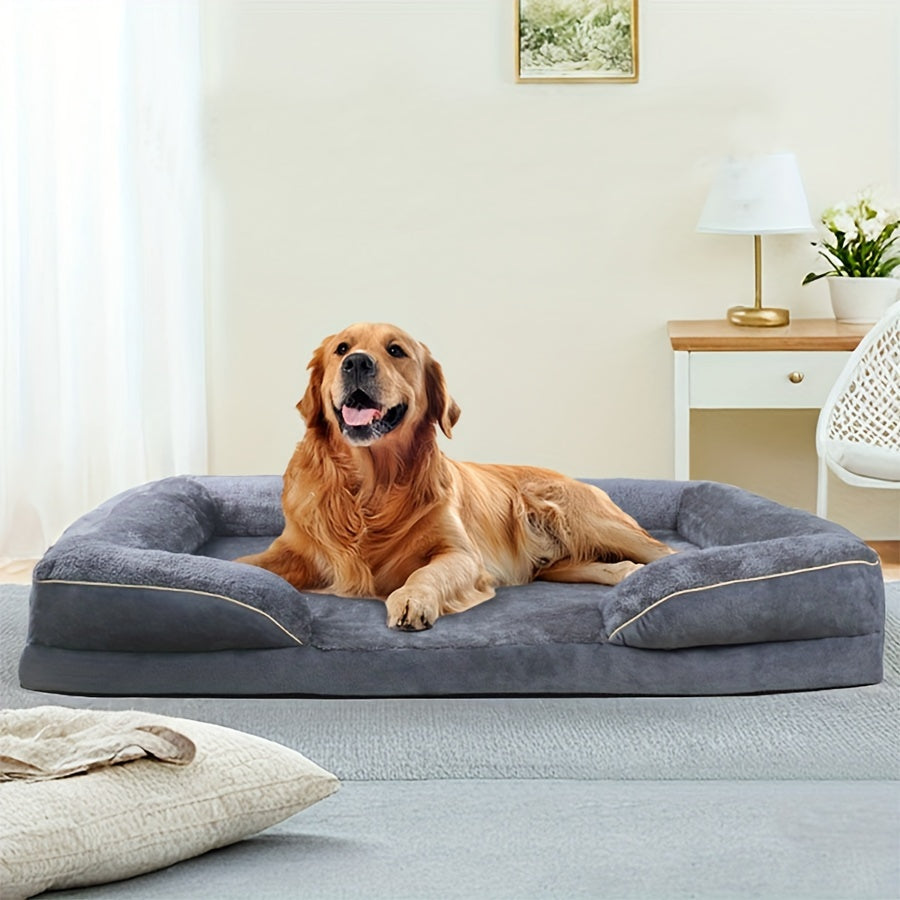 Lit Orthopédique Gris à Mousse pour Chien – Antidérapant & Déhoussable
