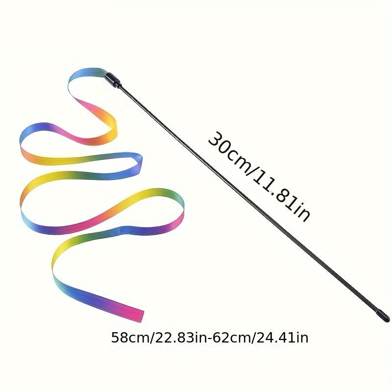 Baguette Arc-en-Ciel avec Ruban pour Chat – Jouet Interactif Sans Piles