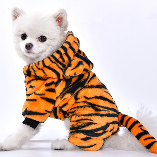 Costume Tigre Doublé pour Chiens et Chats – Combinaison Hiver à Capuche