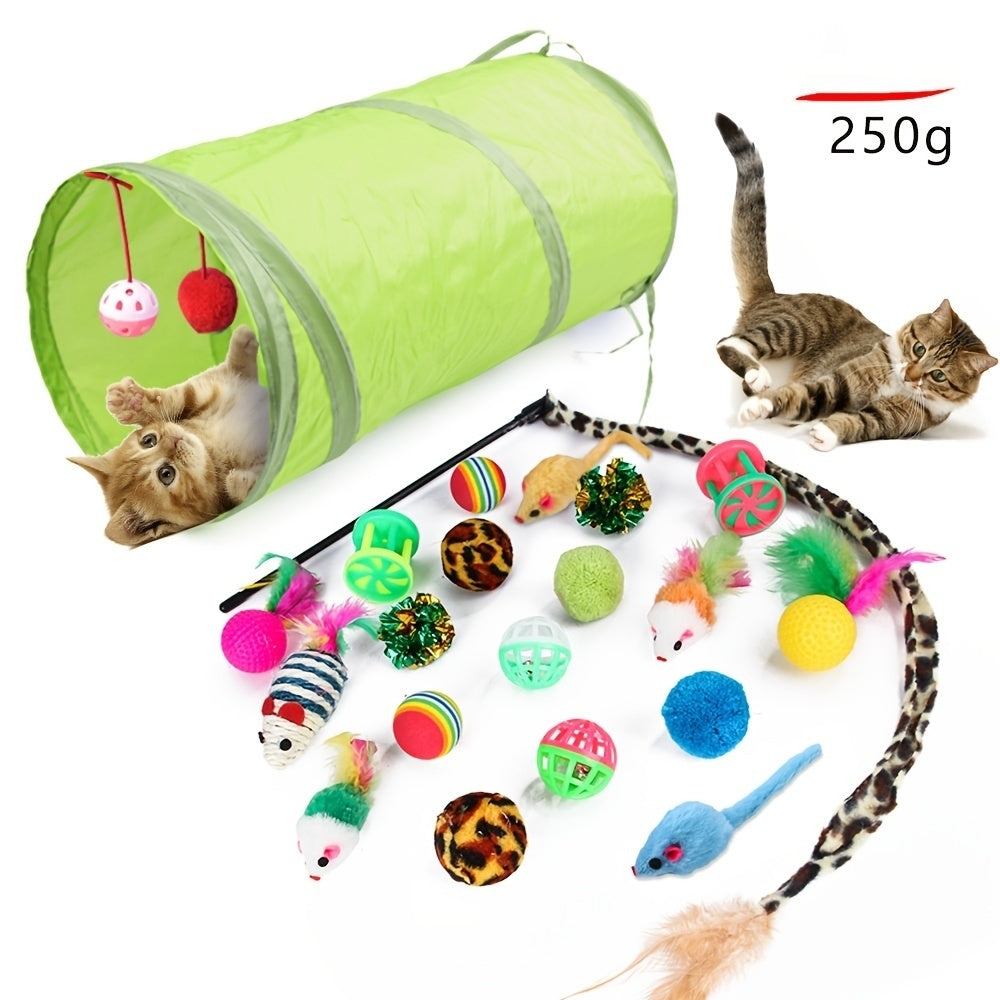 Pack Tunnel de Jeu Pliable Arc-en-Ciel pour Chat avec Jouets