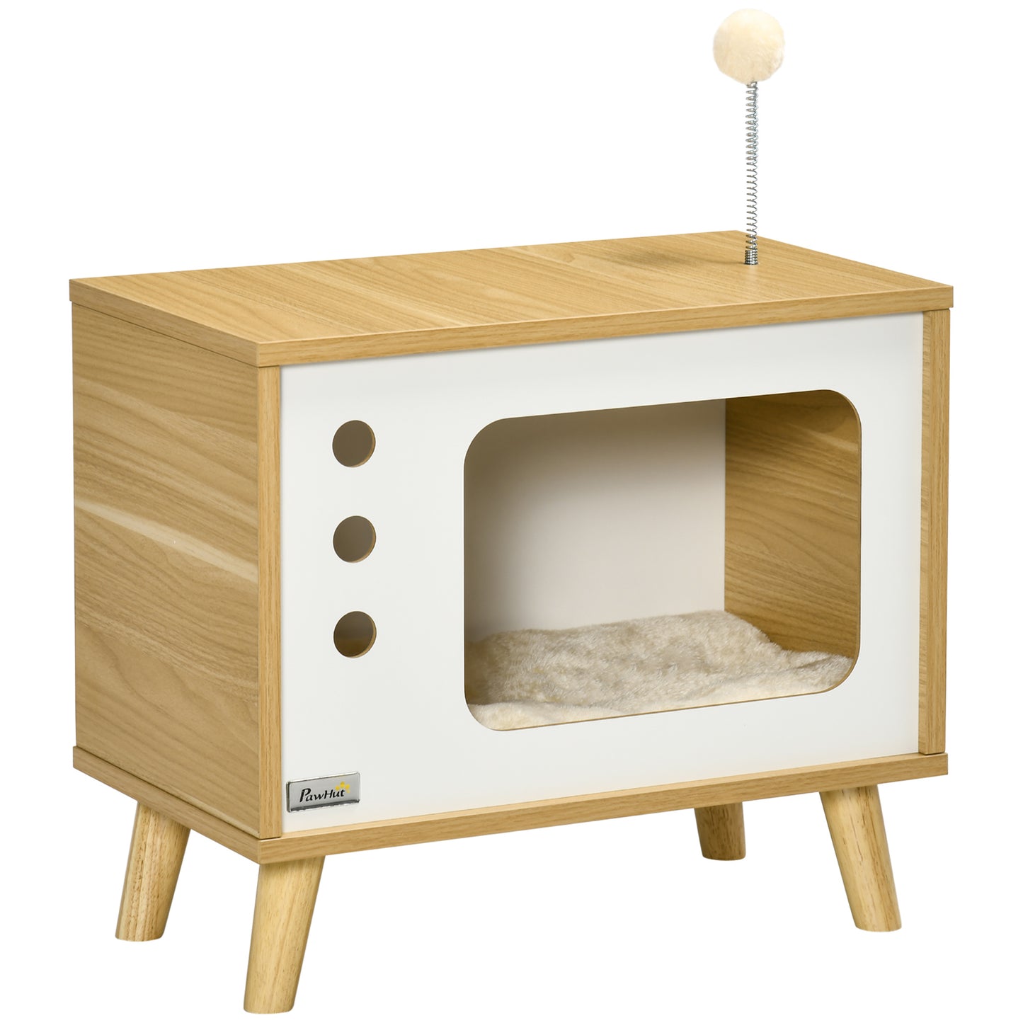 Maison pour Chat Forme TV avec Coussin Douillet et Balle Suspendue