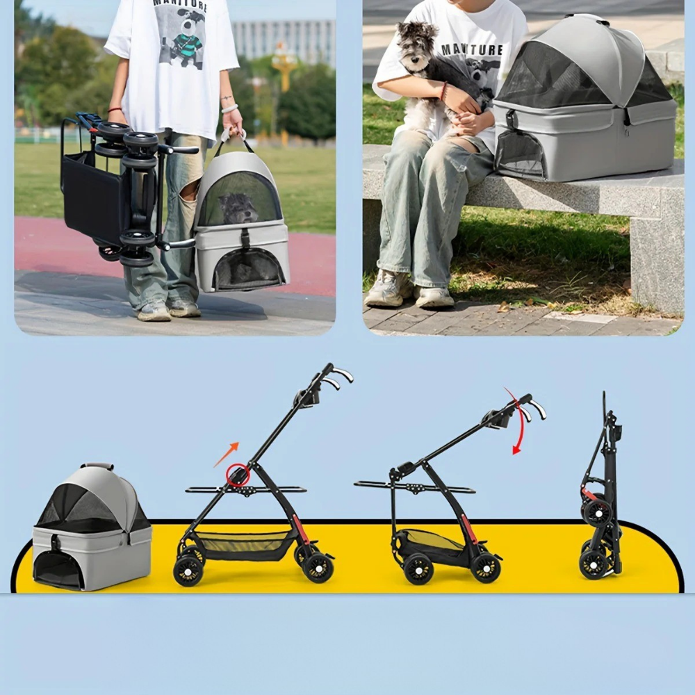 Poussette Pliable avec Panier Détachable pour Animaux