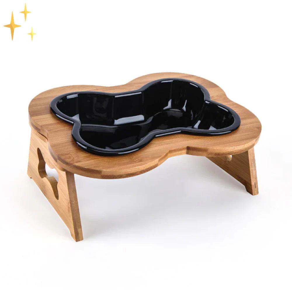 Gamelle Céramique Élevée pour Chien – Design Os & Support Bois
