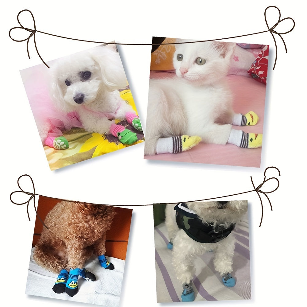Chaussettes Antidérapantes pour Chiens et Chats – Lot de 4 Motifs Colorés