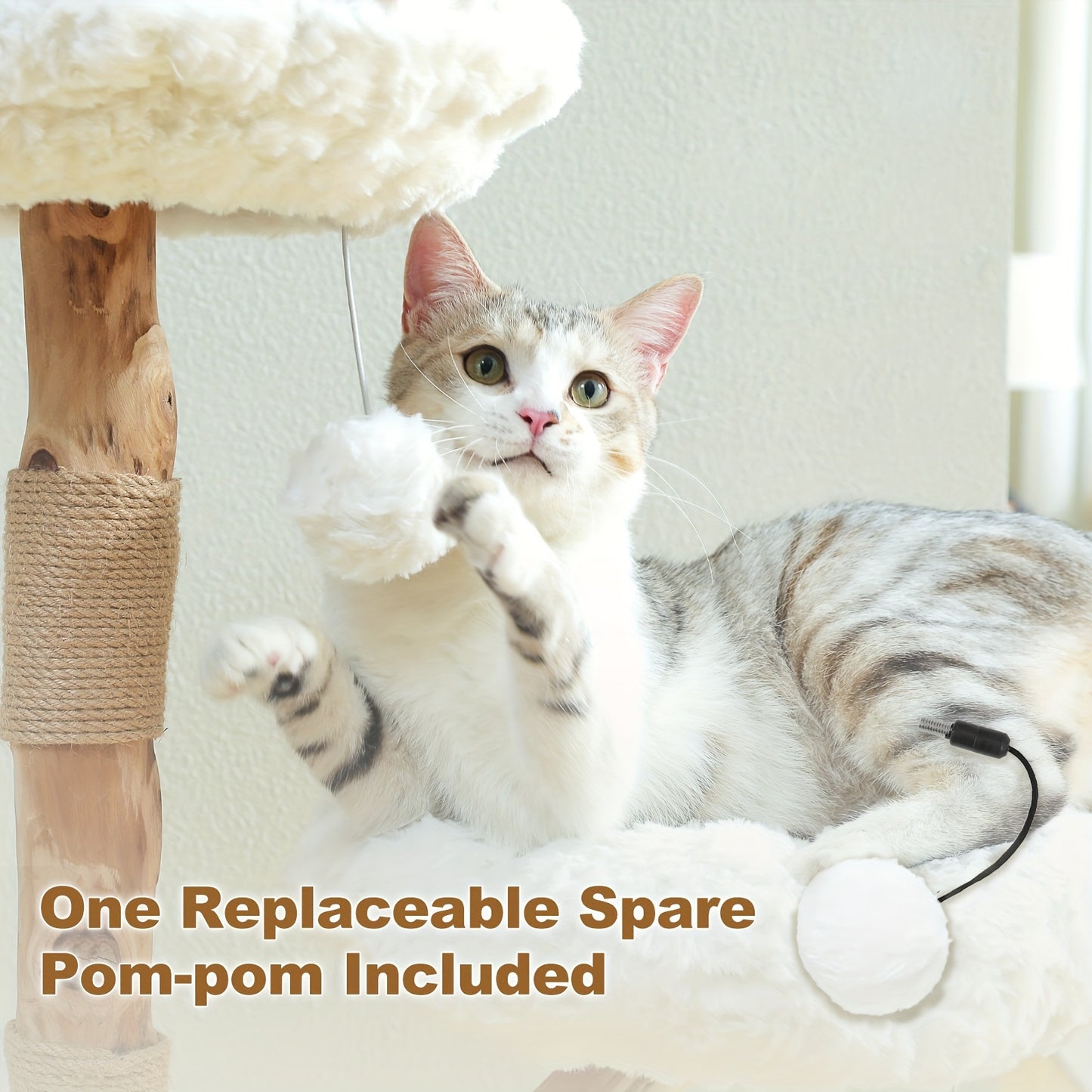 Arbre à Chat Fleur en Bois Massif avec Perchoirs et Jouets Suspendus