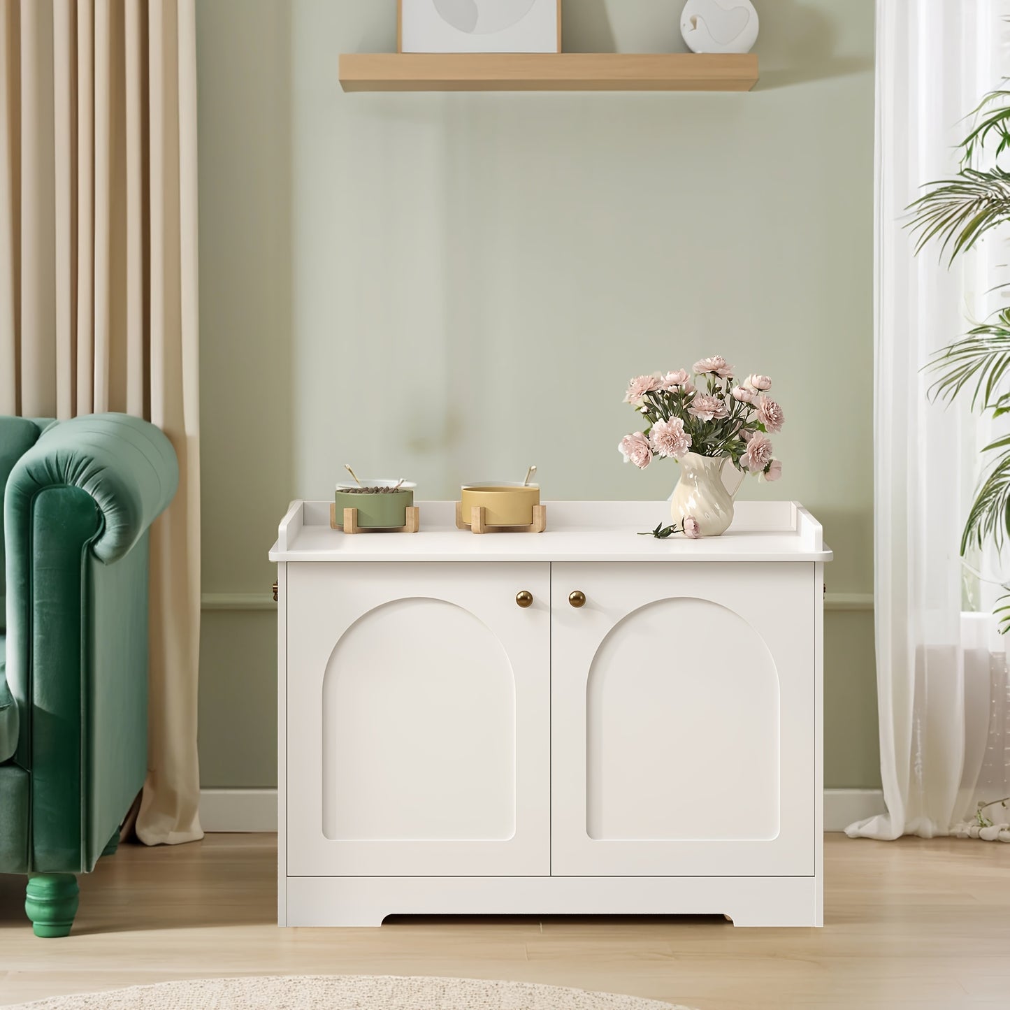 Meuble Cache-Litière avec Poignées – Blanc 80 cm