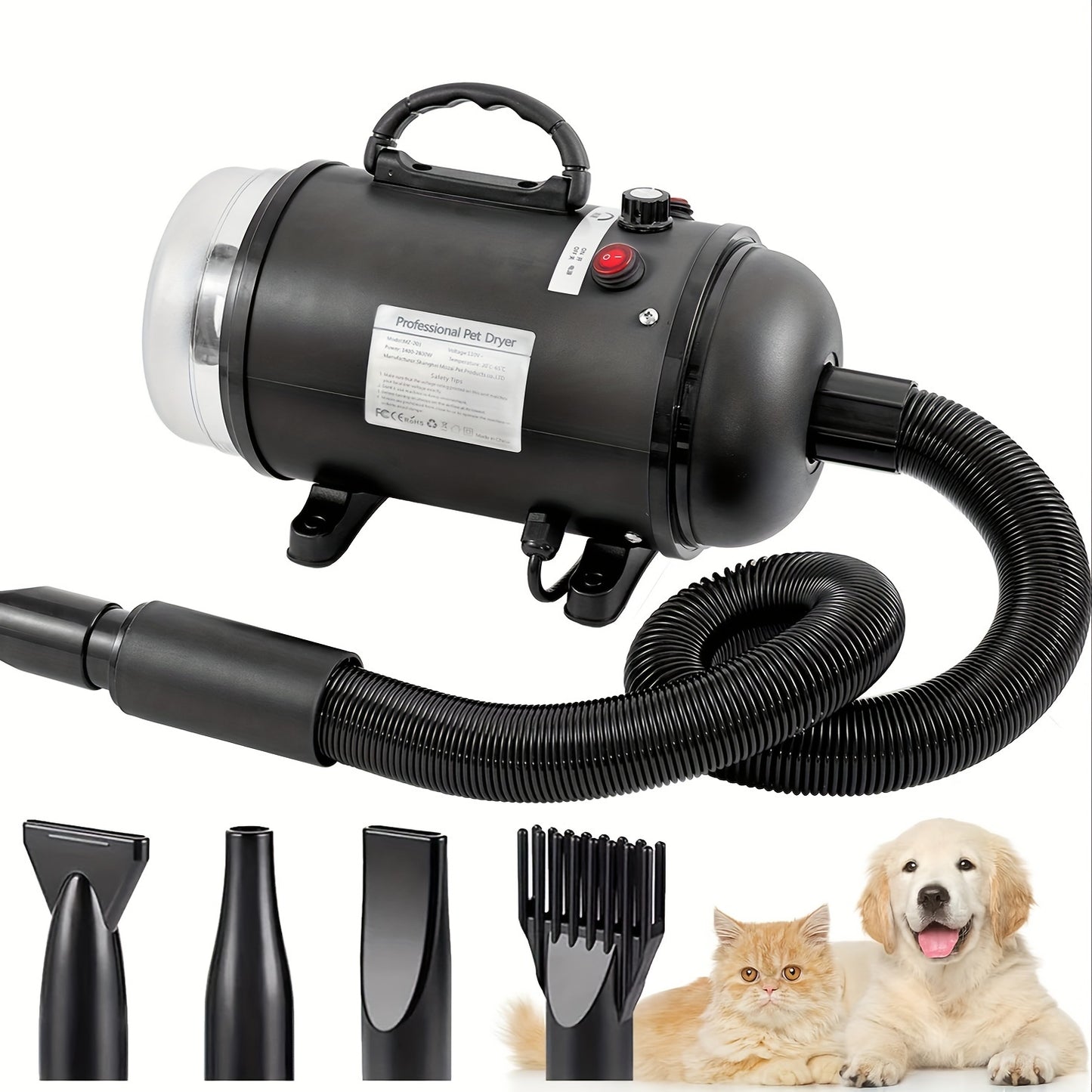 Pulseur Professionnel Silencieux – 4 Embouts & Tuyau 2,5 m