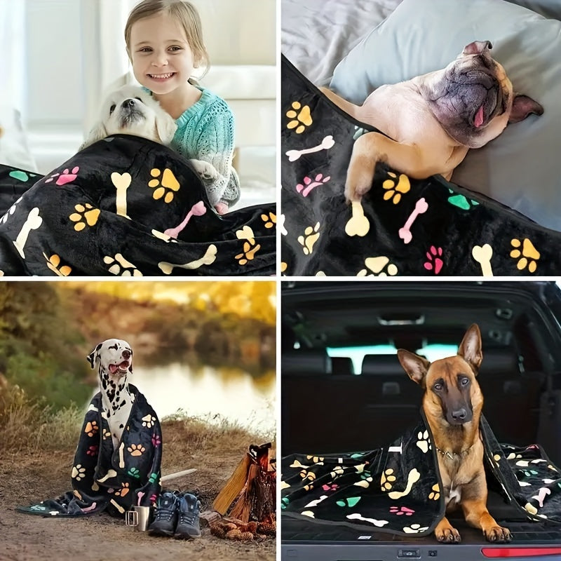 Couverture Polaire Noire à Motif Os & Pattes pour Animaux