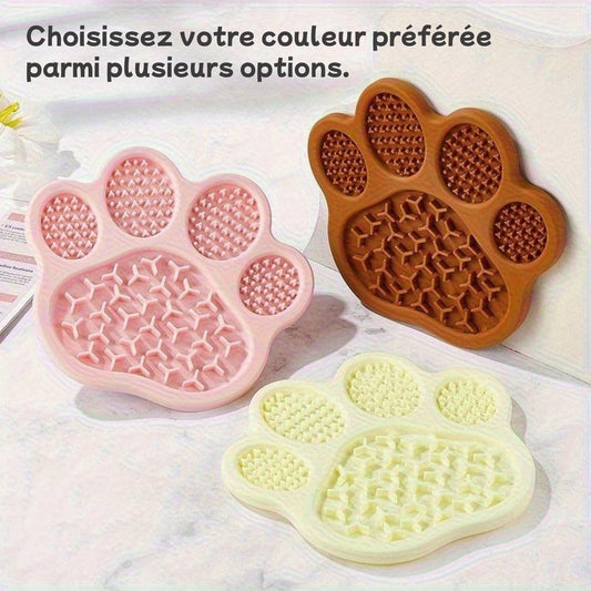 Tapis à Lécher Silicone Forme Patte – Bol Antiglouton avec Ventouses
