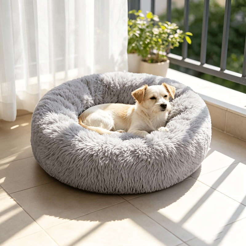 Panier rond en peluche pour chien