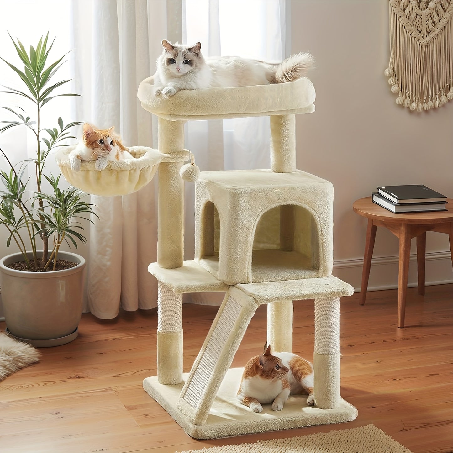 Arbre à Chat Compact Multi-Niveaux avec Perchoir et Hamac