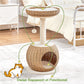 Arbre à Chat en Rotin avec Niche Ronde et Panier Supérieur