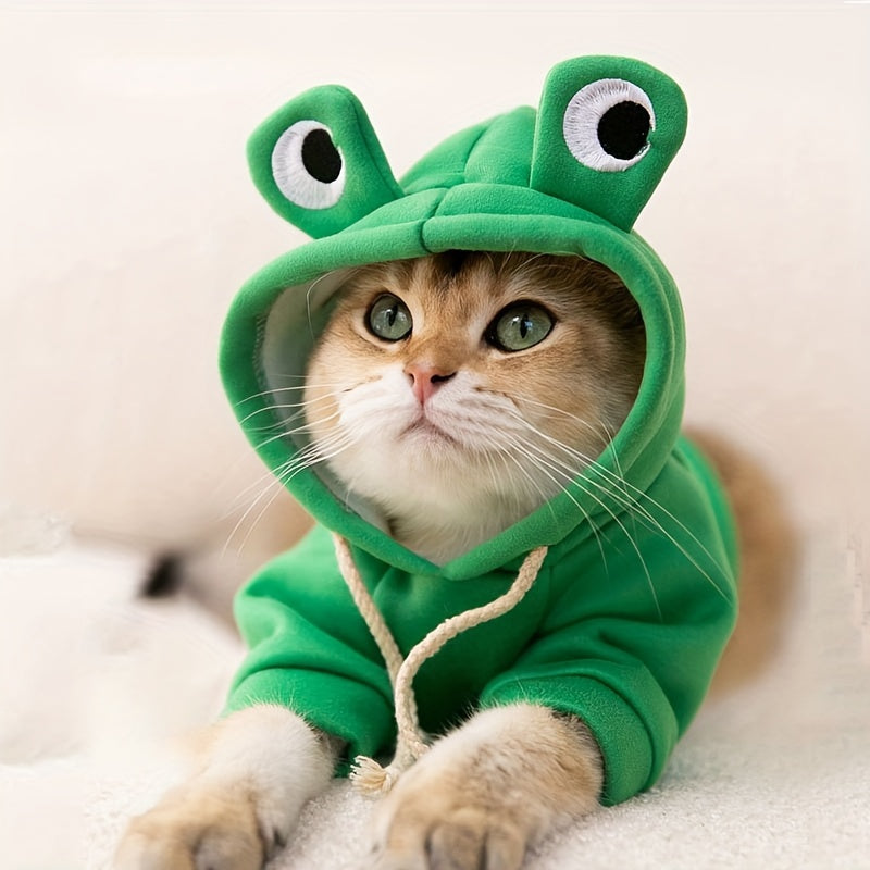 Sweat à Capuche Grenouille pour Chats et Chiens – Pull Vert Mignon en Maille Douce