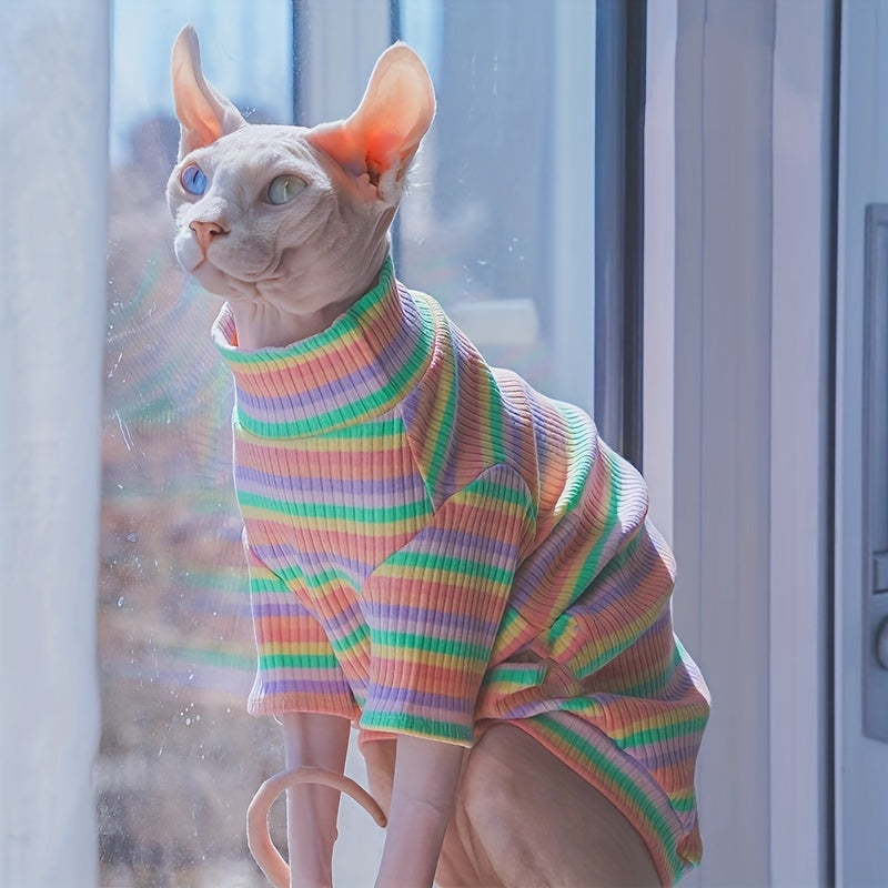 Pull Arc-En-Ciel en Maille pour Chats – Tricot Extensible 100 % Rayon