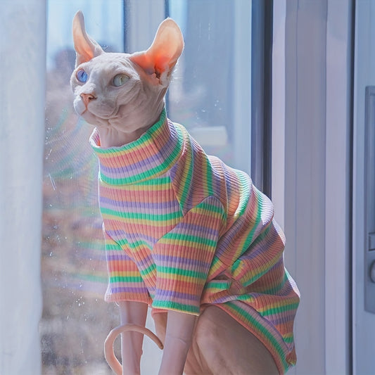Pull Arc-En-Ciel en Maille pour Chats – Tricot Extensible 100 % Rayon