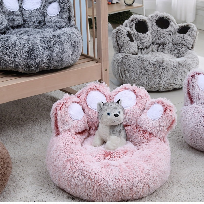 Pouf pour chien : Panier patte d'ours en fausse fourrure