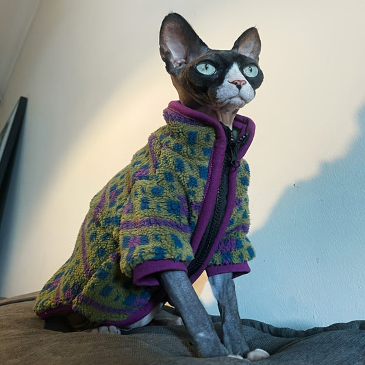 Manteau Zippé en Maille pour Chats – Veste Hivernale
