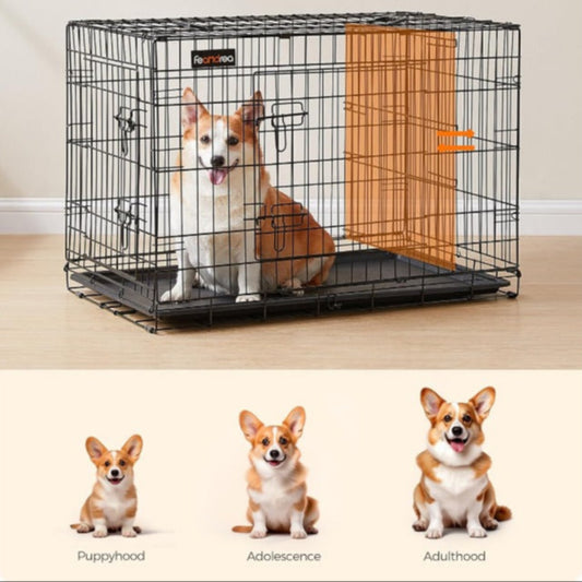 Cage Métallique Double Porte avec Séparation Amovible pour Chien