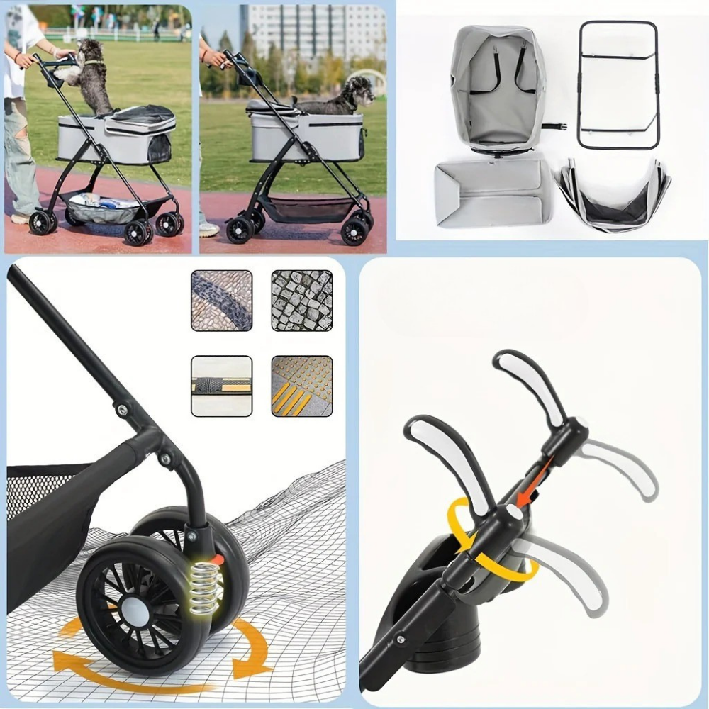 Poussette Pliable avec Panier Détachable pour Animaux