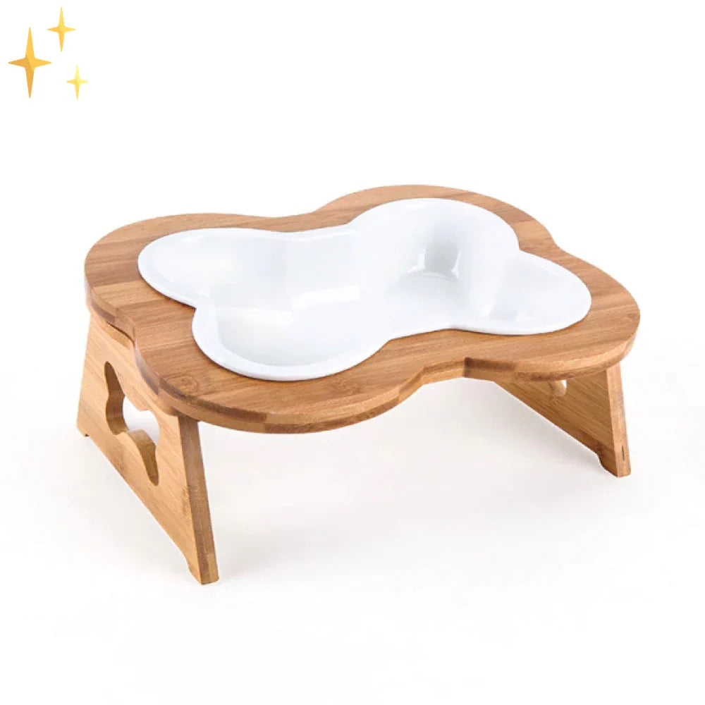 Gamelle Céramique Élevée pour Chien – Design Os & Support Bois