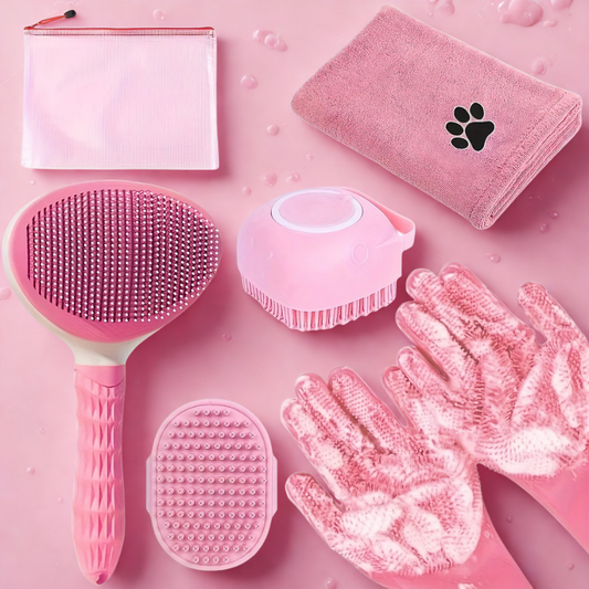 Kit de Toilettage 6-en-1 pour Chiens et Chats – Brosse, Gants, Serviette & Accessoires