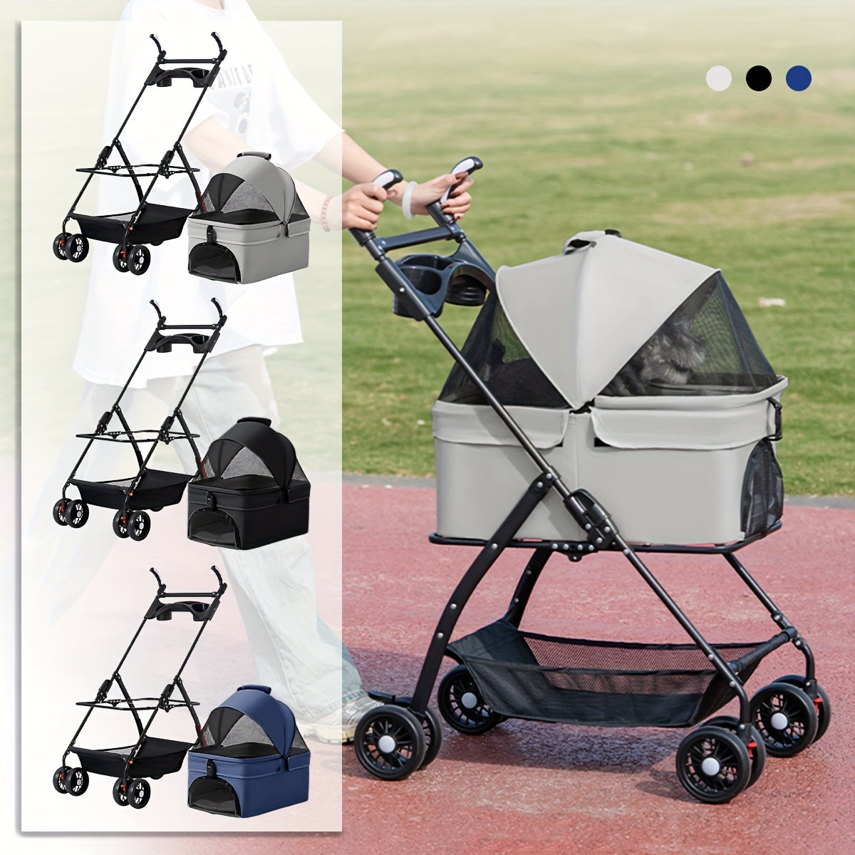 Poussette Pliable avec Panier Détachable pour Animaux