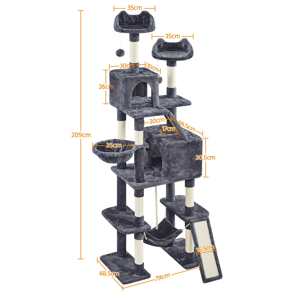Arbre à Chat Multi-Niveaux 209 cm avec Hamac et Niches