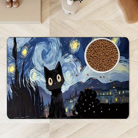 Tapis de Repas pour Animaux Inspiration Nuit Étoilée Van Gogh