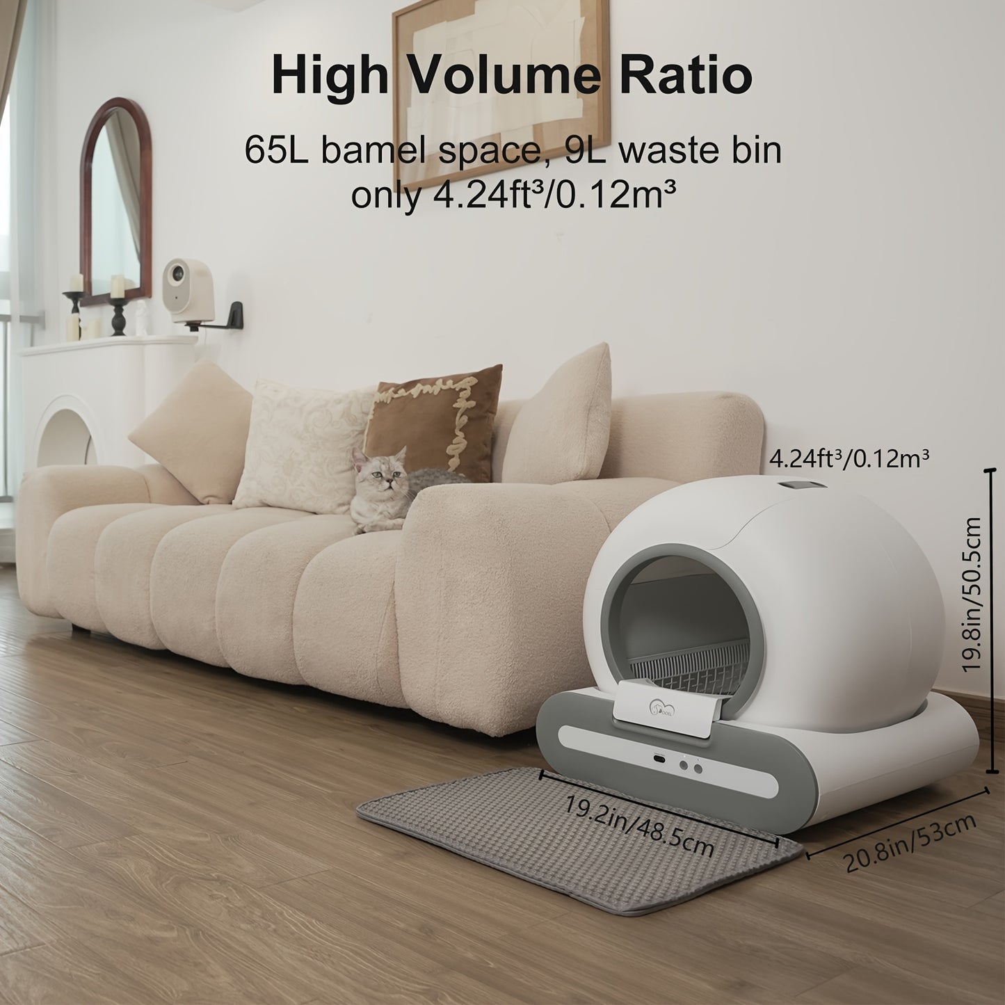 Litière Automatique Connectée pour Chats – 65L avec Tapis et Sacs