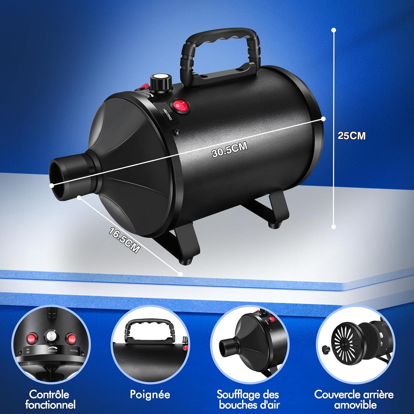 Pulseur Haute Pression 2800W – 4 Embouts et Vitesse Réglable