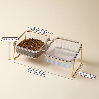 Gamelle Double Surélevée Transparente pour Chats – 15° Inclinée