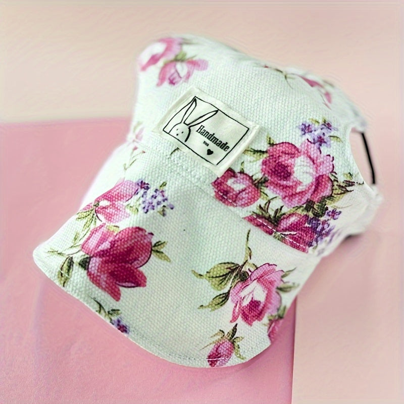 Casquette Fleurie avec Sangle Ajustable – Chapeau Estival pour Chats