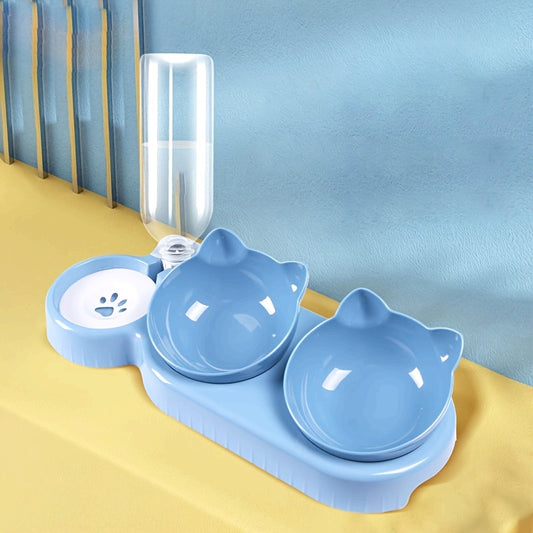 Gamelle 3 en 1 avec Réservoir d’Eau et Bols Inclinés – Design Oreilles de Chat