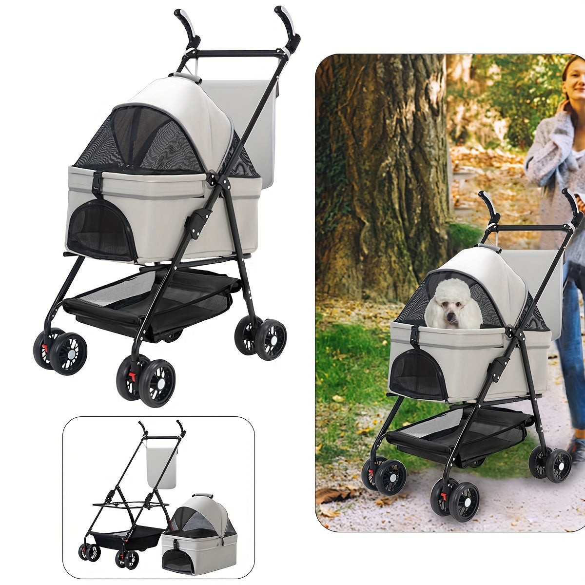 Poussette Pliable avec Panier Détachable pour Animaux