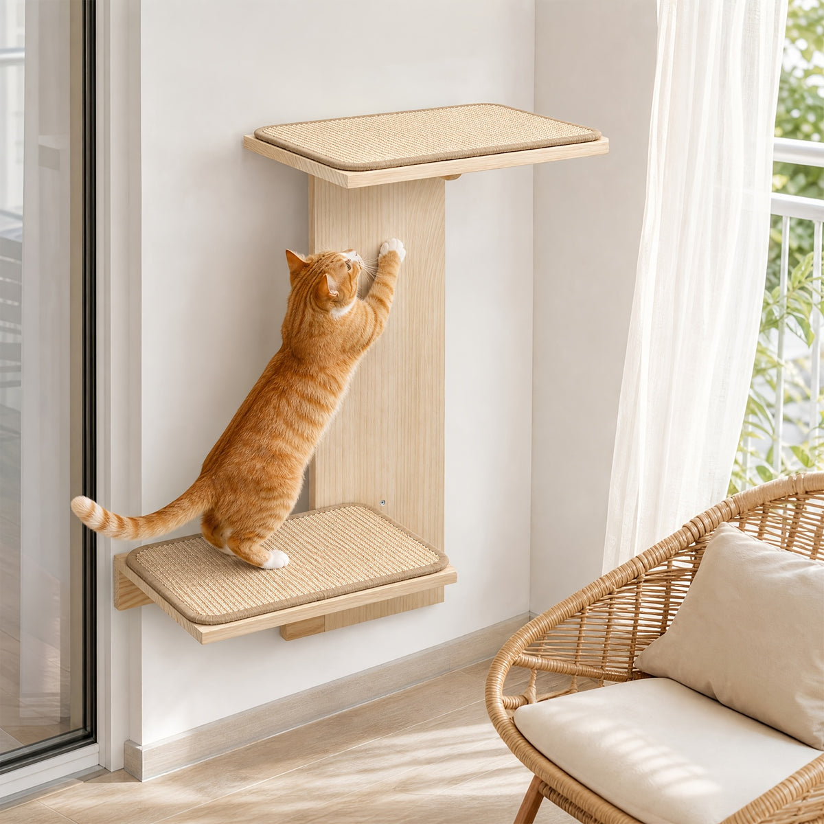 Arbre à chat mural avec poteaux à griffer, visuel complémentaire
