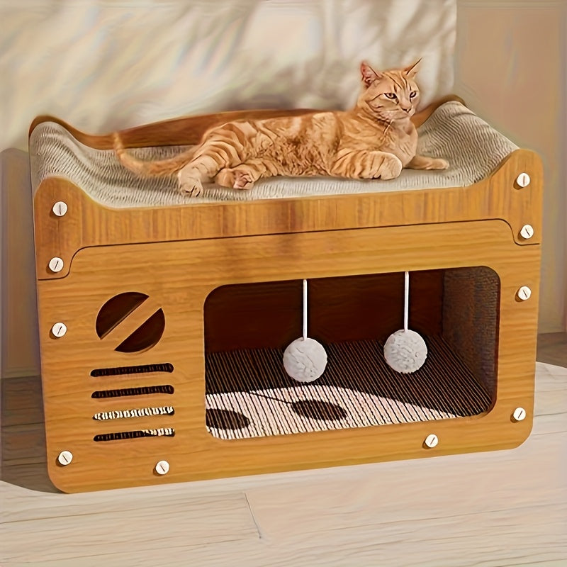 Maison Griffoir en Carton avec Jouet Suspendu pour Chat