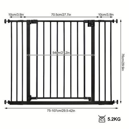 Barrière Métallique Auto-Fermante pour Escalier et Intérieur – 75 à 107 cm