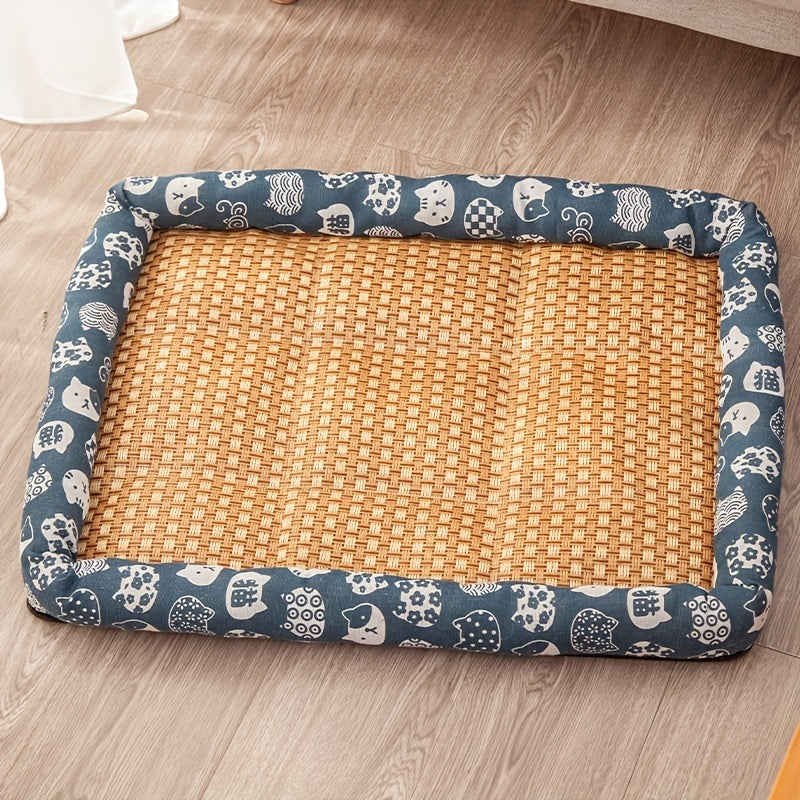 Panier Rafraîchissant Tressé Été Imprimé Cartoon pour Chien et Chat