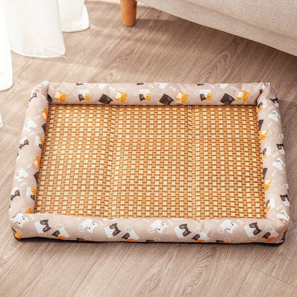 Panier Rafraîchissant Tressé Été Imprimé Cartoon pour Chien et Chat