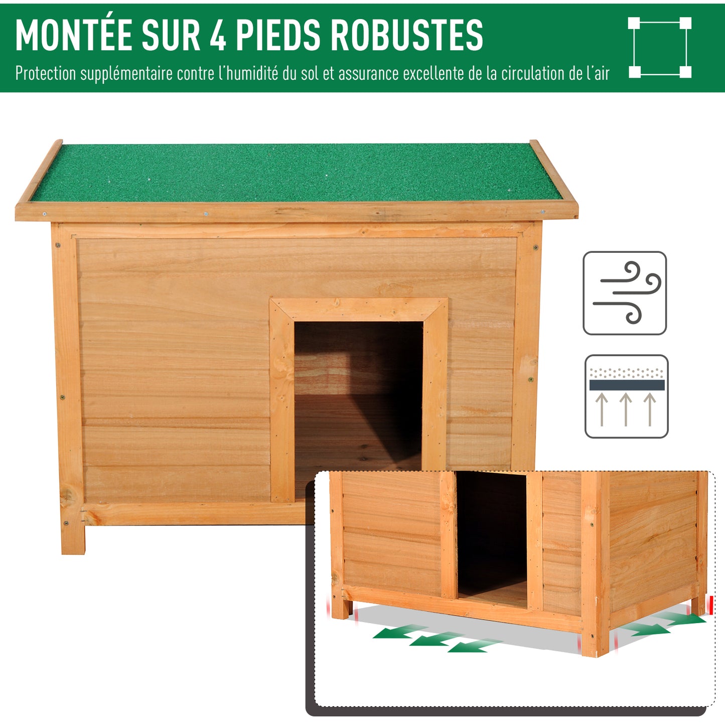 Niche en Bois Élevée PawHut avec Toit Bitumé Incliné
