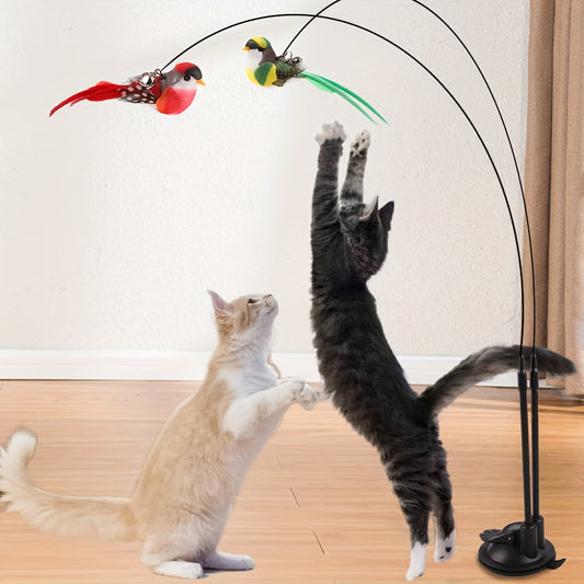 Canne à Plumes Interactives avec Oiseaux Réalistes – Double Tige