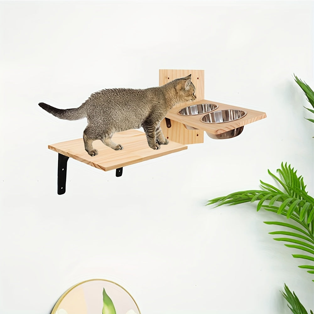 Étagère Mural pour Chat avec Station de Nourrissage et Perchoir